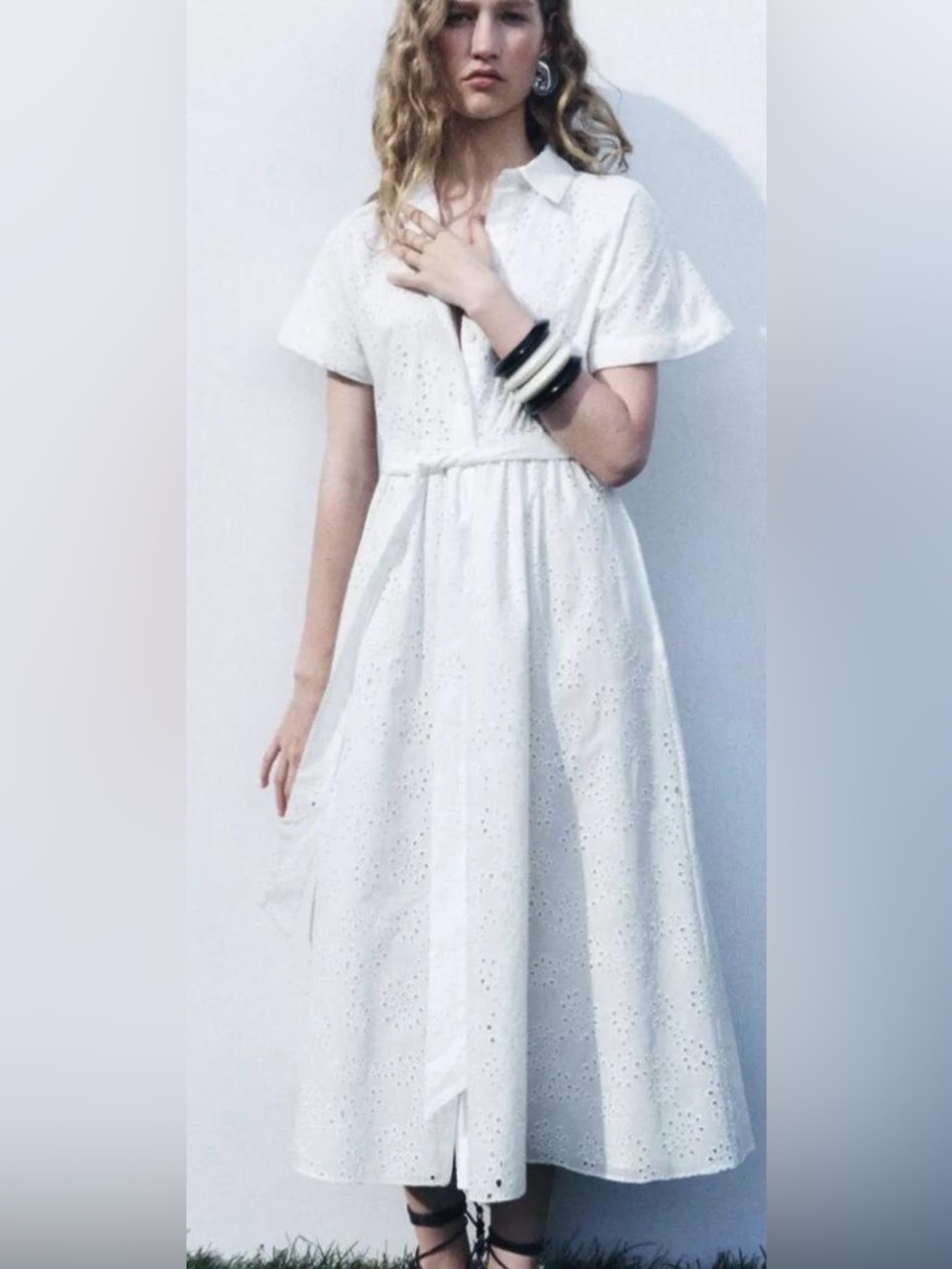 Zara Embroidered Peplum Shirt Dress Turn-Down Collar Short Sleeves Button Up